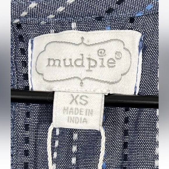 Mud Pie Romper Womens XS Isla (3”) Shorts Blue Chambray Stitched Stripe Ruffles - Picture 7 of 11